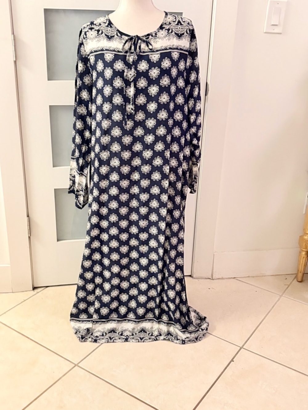 Vero Moda Navy and White Maxi Dress with Floral Medallion Print